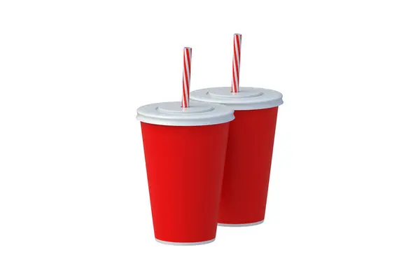 Two Cups Soda Isolated White Background Cold Beverages Render — Stock Photo, Image