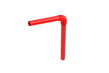 Beyaz arka planda izole edilmiş plastik bir pipet. İçecek için esnek tüp. Kokteyl için tek kullanımlık pipo. 3d hazırlayıcı