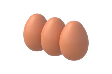 Beyaz arka planda izole edilmiş tavuk yumurtaları. Yemek yapmak için gerekli malzemeler. Organik yiyecekler. 3d hazırlayıcı