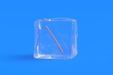 Buz küpünde donmuş çizgili kamış. 3d illüstrasyon