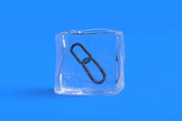 Link symbol in ice cube. 3d illustration