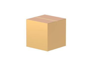 Beyaz arka planda izole edilmiş altın kapaklı karton kutu. 3d hazırlayıcı