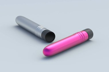 Two adult sex toys. Artificial dildo for women. Female pleasure. Shop with erotic accessories. Arousal and orgasm. 3d render