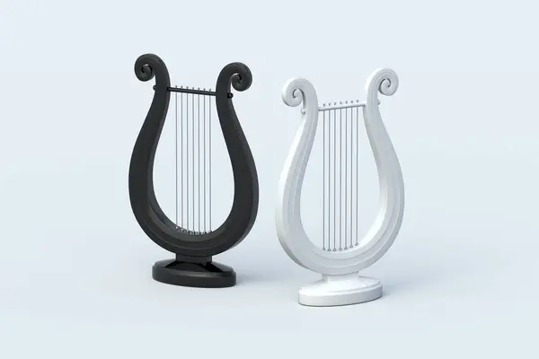 灰色の背景にある2つのリゾート 古代ギリシャの楽器 3Dレンダリング — ストック写真