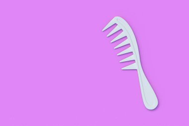 Turuncu arka planda saç ya da sakal arayın. Plastik saç fırçası. Berber dükkanı aksesuarı. Berber ekipmanları. Üst Manzara. Uzayı kopyala 3d hazırlayıcı