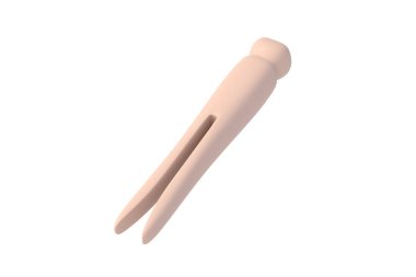 Beyaz arka planda izole edilmiş klasik mandal. Kumaş asma için retro mandal. Çamaşır için eski broş. 3d hazırlayıcı