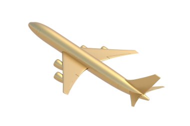 Altın uçak beyaz arka planda izole edildi. 3d hazırlayıcı