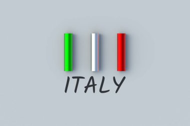 İtalya yazıtlarının yanında kablodan yapılmış İtalyan bayrağı. Ulusal dil ve mutfak. Avrupa 'da bir turizm ülkesi. 3d hazırlayıcı