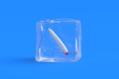 Buz küpünde keçeli kalem. 3d illüstrasyon