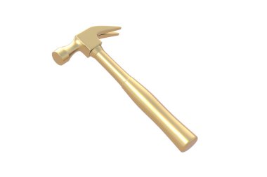 Altın çekiç beyaz arka planda izole edilmiş. 3d hazırlayıcı