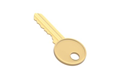 Altın anahtar beyaz arka planda izole edilmiş. 3d hazırlayıcı