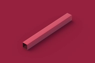 Kırmızı arka planda kare magenta borusu. 3d hazırlayıcı