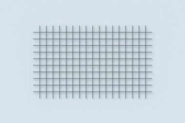 Gri arka planda beton zırhlar için metal şebeke. Destek demiri. İnşaat teknolojisi. Çelik tel örgüsü. Endüstriyel ekipman Üst Manzara. 3d hazırlayıcı