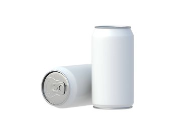 Beyaz arka planda izole edilmiş iki soda kutusu. 3d hazırlayıcı