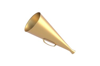 Beyaz arkaplanda izole edilmiş altın retro hoparlör. 3d hazırlayıcı