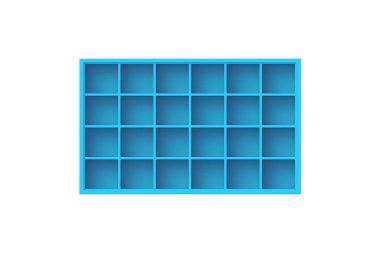 Beyaz arka planda izole edilmiş buz küpleri için bir tepsi. Silikon küf. Üst Manzara. 3d hazırlayıcı