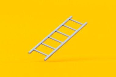 Turuncu arka planda merdiven düşüyor. İnşaat malzemeleri. Tamir için bir araç. 3d hazırlayıcı