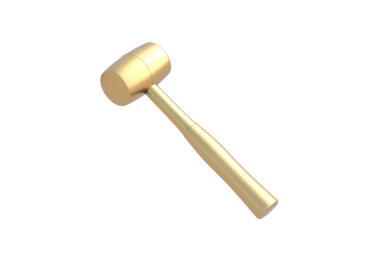Beyaz arka planda izole edilmiş altın kauçuk çekiç. 3d hazırlayıcı
