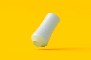 Turuncu arka planda düşen vazo. Çiçek için seramik kap. Ev dekoru. Çömlek ürünü. 3d hazırlayıcı