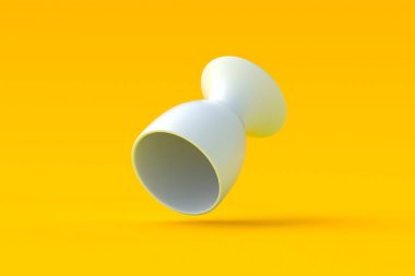 Turuncu arka planda düşen yumurta tutacağı. Mutfak aletleri. 3d hazırlayıcı