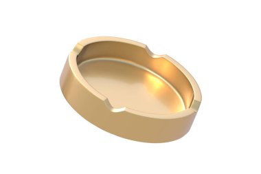 Altın kül tablası beyaz arka planda izole edilmiş. 3d hazırlayıcı