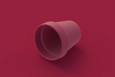 Kırmızı arka planda çiçek saksısı. 3d hazırlayıcı