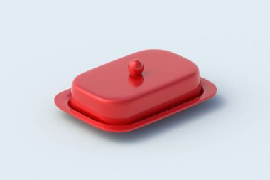 Açık gri kapaklı seramik tereyağı tabağı. Peynir için kapaklı fincan tabağı. Mutfak aksesuarları. 3d hazırlayıcı