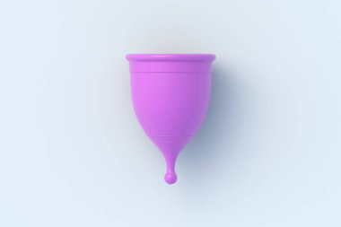 Gri arka planda bir adet bardağı. Hijyenik ürün. Kadınların kritik dönemi. Yeniden kullanılabilir kadın aksesuarları. Üst Manzara. 3d hazırlayıcı