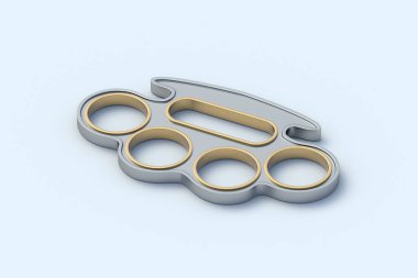 Glossy brass knuckles on gray background. Criminal weapon. Bully tool. Aggressive equipment. Street crime. 3d render clipart