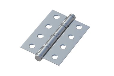 Kapı menteşesi beyaz arka planda izole edilmiş. İnşaat donanımı. 3d hazırlayıcı