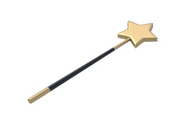 Beyaz arka planda yıldızlı sihirli değnek. Peri sopası. 3d hazırlayıcı