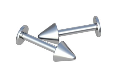 Beyaz arka planda izole edilmiş iki delici mücevher. Yüz ve vücut dekorasyonu. Moda bir aksesuar. Güzellik ve moda. 3d hazırlayıcı