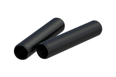 Beyaz arka planda izole edilmiş iki hortum. Hdpe boruları. Plastik tüp. 3d hazırlayıcı