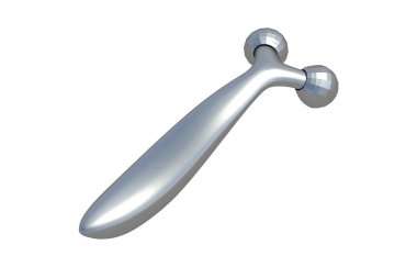 Beyaz arka planda izole edilmiş bir top yüzlü silindir. Metal masaj aleti. Kozmetik aksesuarlar. Cilt bakımı aleti. 3d hazırlayıcı