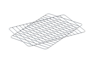 Beyaz arka planda izole edilmiş iki fırın rafı. Barbekü aksesuarları. Mutfak aletleri. 3d hazırlayıcı