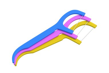 Beyaz arka planda izole edilmiş kürdan yığını. Diş ipi çubuğu. İnterdental temizleyici. Günlük hijyen önleme. 3d hazırlayıcı