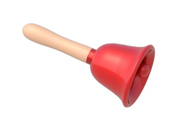 Beyaz arka planda izole edilmiş bir Noel çanı. Okul zili. Şenlikli aksesuarlar. 3d oluşturma