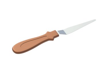 Beyaz arka planda izole edilmiş bir pasta süsleme spatulası. Şekerleme aleti. Profesyonel ekipmanlar. 3d oluşturma