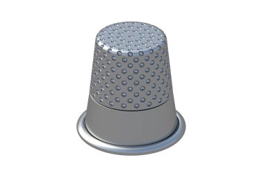 Yüksük dikmek beyaz arkaplanda izole edilmiş. Terzilik aleti. Terzi koruması. Atış teçhizatı. 3d hazırlayıcı