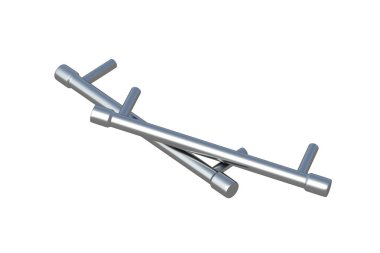 Beyaz arka planda izole edilmiş iki kapı, çekmece ya da dolap kolu. Modern mobilyalar. Metal kapı kolu. 3d hazırlayıcı