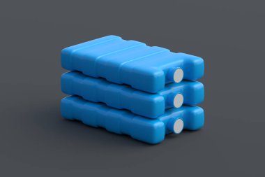 Siyah zemin üzerinde buz yığını. Soğuk akümülatör. Soğutucu blok. Yiyecek ve içecek için soğutucu şişesi. Düşük sıcaklık koruyucusu. 3d hazırlayıcı