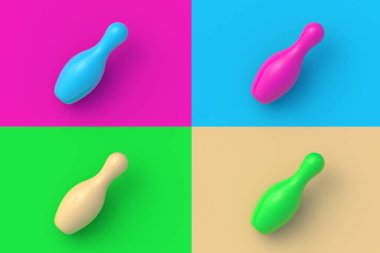 Renkli arka planda dört farklı renk bovling lobutundan oluşan bir set. 3d hazırlayıcı