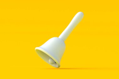 Mavi arka planı olan bir yılbaşı zili. Okul zili. Şenlikli aksesuarlar. 3d oluşturma