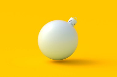 Turuncu arka planda düşen noel balosu. Yuvarlak takı. Geleneksel dekorasyon. 3d hazırlayıcı