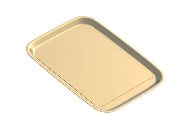 Beyaz arka planda izole edilmiş yiyecekler için altın tepsi. 3d hazırlayıcı