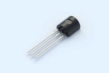 Açık gri arka planda bir transistör. Elektronik bileşen. Elektrik devresinin bir parçası. 3d hazırlayıcı
