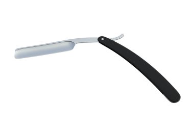 Beyaz arka planda izole edilmiş tıraş olmak için jileti aç. Berber aleti. Berber dükkanı aksesuarı. 3d hazırlayıcı