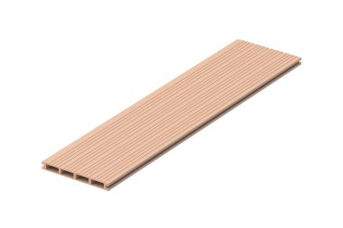 Güverte tahtası beyaz arkaplanda izole edildi. Kalaslar yan yana. Teras için modern kompozit panel. 3d hazırlayıcı