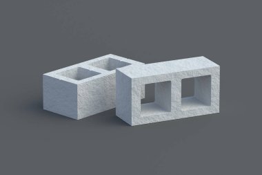 Karanlık arka planda delikleri olan sert beton bloklar. İnşaat tuğlası. İnşaat malzemesi. 3d hazırlayıcı