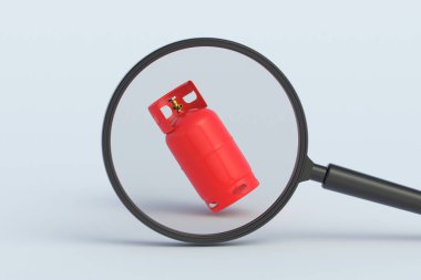 Büyüteçin arkasındaki gaz tüpü. 3d hazırlayıcı